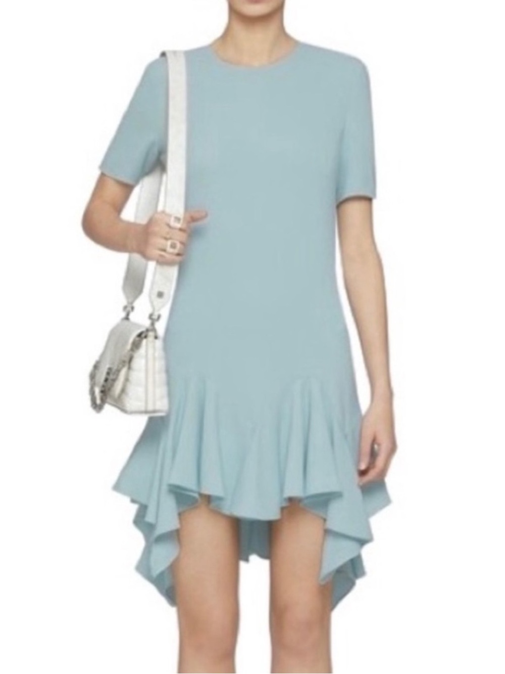 GIVENCHY BLUE ASYMMETRICAL RUFFLE MINI DRESS
